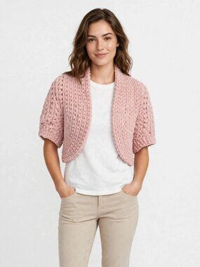 Chunky chenille knit shrug- Pink